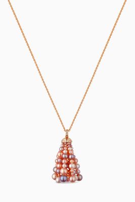 Bahar Diamond Necklace with Pearls in 18kt Rose Gold, Small