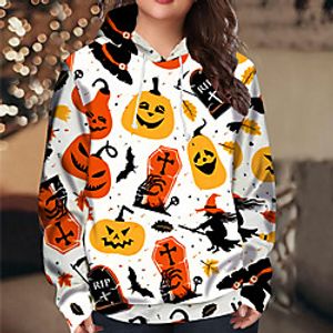 Women's Plus Size Tops Hoodie Sweatshirt Graphic Pumpkin Print Long Sleeve V Neck Streetwear Halloween Fall Winter Yellow White Big Size XL XXL 3XL 4XL 5XL miniinthebox