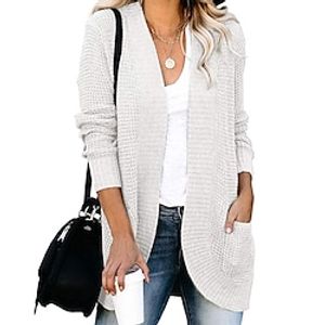 Women's Casual Jacket Breathable Comfortable Outdoor Daily Wear Vacation Going out Pocket Knit Cardigan Collarless Active Daily Casual Comfortable Solid Color Regular Fit Outerwear Long Sleeve Winter Lightinthebox