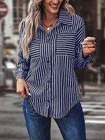 Women's Retro Casual Striped Pocket Shirt