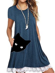 Round Neck Patchwork Printed Shift Dress