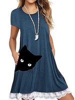 Round Neck Patchwork Printed Shift Dress - thumbnail