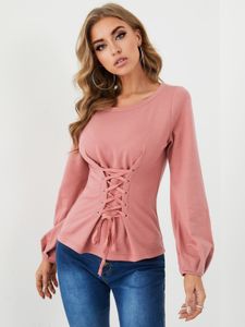 YOINS Lace-up Design Criss-cross Crew Neck Long Sleeves Sweatshirt