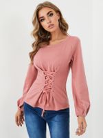 YOINS Lace-up Design Criss-cross Crew Neck Long Sleeves Sweatshirt - thumbnail