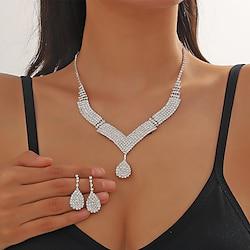 Jewelry Set 3pcs Rhinestone Alloy Earrings Necklace Women's Elegant Vintage Fashion Geometrical Geometric Jewelry Set For Wedding Party Anniversary Lightinthebox