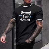 Men's T shirt Tee Graphic Patterned Solid Color Letter Crew Neck Casual Daily Short Sleeve Tops Casual White Black Lightinthebox - thumbnail