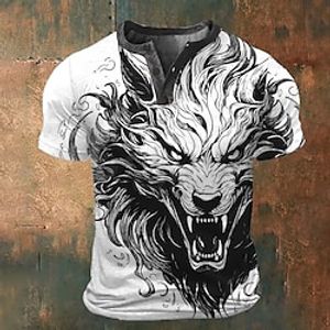 Graphic Animal Fashion Retro Vintage Classic Men's 3D Print T shirt Tee Henley Shirt Sports Outdoor Holiday Going out T shirt White Red Blue Short Sleeve Henley Shirt Spring  Summer Clothing Apparel Lightinthebox