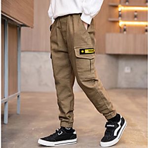 Kids Boys' Pants Black Khaki Solid Colored Logo Letter With Pockets Basic Casual Sports 4-13 Years miniinthebox