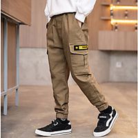 Kids Boys' Pants Black Khaki Solid Colored Logo Letter With Pockets Basic Casual Sports 4-13 Years miniinthebox - thumbnail