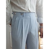 Men's Dress Pants Trousers Pleated Pants Suit Pants Seersucker Pants Button Front Pocket Straight Leg Stripe Comfort Business Daily Holiday Fashion Chic Modern Blue miniinthebox
