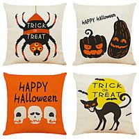 Halloween Double Side Cushion Cover 4PC Soft Decorative Square Throw Pillow Cover Cushion Case Pillowcase for Bedroom Livingroom Superior Quality Machine Washable Indoor Cushion for Sofa Couch Bed Chair Lightinthebox - thumbnail