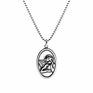 sterling silver oxidized necklaces for women teen girls double sided vintage guardian angel oval medal small pendant choker y necklaces danity cherub medallion long charm chain jewelry gift (28'') Lightinthebox