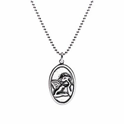 sterling silver oxidized necklaces for women teen girls double sided vintage guardian angel oval medal small pendant choker y necklaces danity cherub medallion long charm chain jewelry gift (28'') Lightinthebox