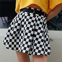 Women's Skirt Gingham Plaid Skirt Mini White / Black Skirts Ruched Print Fashion Elegant Casual Street Daily S M L miniinthebox - thumbnail