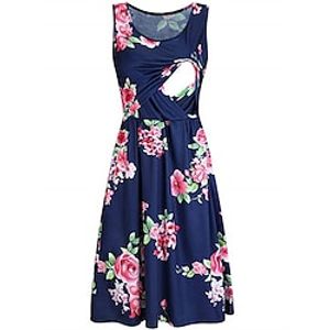 Women's Maternity Nursing Dress Casual Dress A Line Dress Floral Midi Dress Sleeveless Print Crew Neck White Green Dark Blue Spring Summer S M L XL Lightinthebox