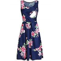 Women's Maternity Nursing Dress Casual Dress A Line Dress Floral Midi Dress Sleeveless Print Crew Neck White Green Dark Blue Spring Summer S M L XL Lightinthebox - thumbnail