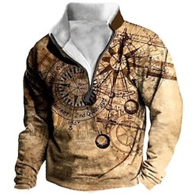 Graphic Mechanical Parts Men's Daily 3D Print Sweatshirt Holiday Vacation Going out Sweatshirts Blue Brown Long Sleeve Quarter Zip Print Fleece Fall  Winter Designer Hoodie Sweatshirt Lightinthebox
