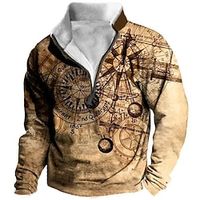 Graphic Mechanical Parts Men's Daily 3D Print Sweatshirt Holiday Vacation Going out Sweatshirts Blue Brown Long Sleeve Quarter Zip Print Fleece Fall  Winter Designer Hoodie Sweatshirt Lightinthebox - thumbnail