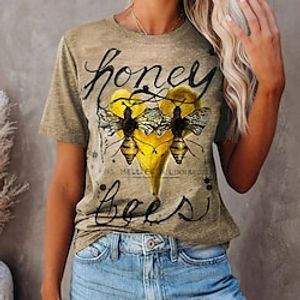 Women's T shirt Tee Khaki Graphic Text Print Short Sleeve Daily Weekend Basic Round Neck Regular Painting S Lightinthebox