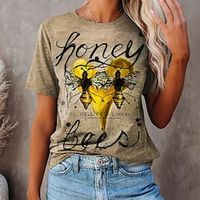 Women's T shirt Tee Khaki Graphic Text Print Short Sleeve Daily Weekend Basic Round Neck Regular Painting S Lightinthebox - thumbnail