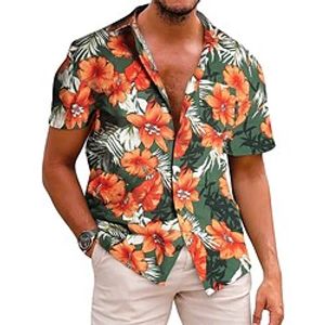 Men's Shirt Graphic Shirt Aloha Shirt Floral Turndown Green 3D Print Outdoor Street Short Sleeves Button-Down Print Clothing Apparel Fashion Designer Casual Breathable miniinthebox