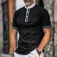 Men's Polo Shirt Golf Shirt Casual Holiday Stand Collar Short Sleeve Fashion Basic Solid Color Plain Button Summer Regular Fit Black Polo Shirt Lightinthebox