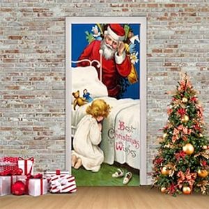 Christmas 3D Stickers Waterproof Door Stickers Xmas Door Mural Peel Self Adhesive Wallpaper PVC Sticker Removable Wall Decal for Home Office Decoration miniinthebox