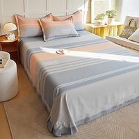 1Pc 100% Cotton Minimalist Flat Sheet For Double Bed Thicken Fabric Stripes Printed Bed Sheet Bed Cover Lightinthebox - thumbnail