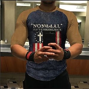 Men's T shirt Tee 3D Print Graphic Patterned Color Block National Flag Plus Size Crew Neck Daily Sports Print 3/4 Length Sleeve Tops Designer Basic Casual Big and Tall Black / Summer miniinthebox