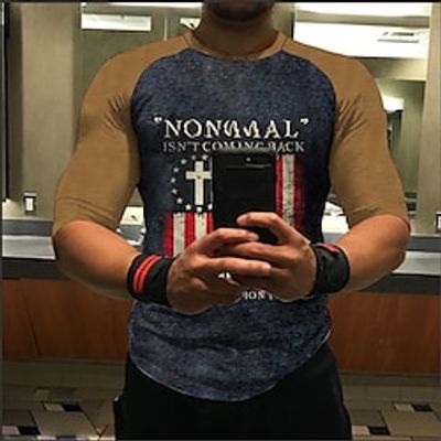 Men's T shirt Tee 3D Print Graphic Patterned Color Block National Flag Plus Size Crew Neck Daily Sports Print 3/4 Length Sleeve Tops Designer Basic Casual Big and Tall Black / Summer miniinthebox
