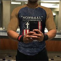 Men's T shirt Tee 3D Print Graphic Patterned Color Block National Flag Plus Size Crew Neck Daily Sports Print 3/4 Length Sleeve Tops Designer Basic Casual Big and Tall Black / Summer miniinthebox - thumbnail