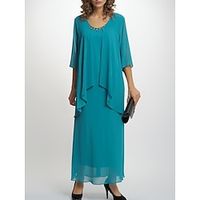 Sheath  Column Mother of the Bride Dress Wedding Guest Simple Elegant Scoop Neck Ankle Length Chiffon Half Sleeve with Pleats Beading 2023 Lightinthebox - thumbnail