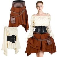 3 Pcs Medieval Renaissance Outfits Costumes Shirt Blouse Steapunk Skirt Pirate Corset Viking LARP Party Cosplay Costume Lightinthebox - thumbnail