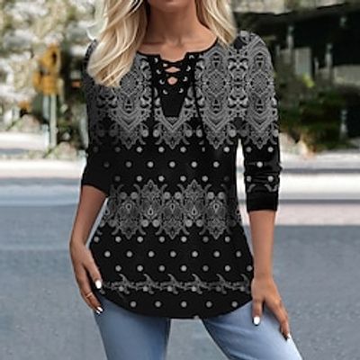 Women's Designer Shirt Black Blue Purple Graphic Print Long Sleeve Daily Weekend Fashion V Neck Regular Fit Painting Spring   Fall Lightinthebox