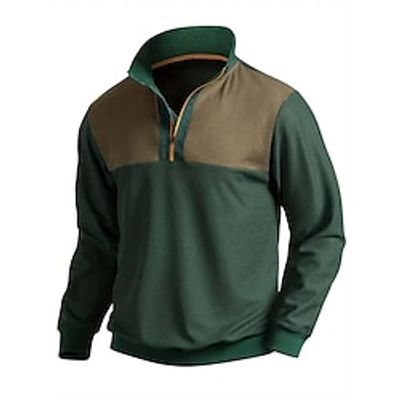 Men's Polo Shirt Waffle Polo Shirt Daily Wear Vacation Lapel Long Sleeve Fashion Comfortable Color Block Patchwork Spring   Fall Regular Fit Green Polo Shirt Lightinthebox