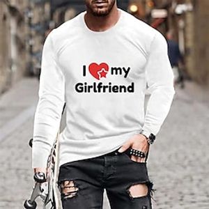 Heart LOVE Letters Fashion Outdoor Casual Men's 3D Print T shirt Tee Sports Outdoor Holiday Festival Valentine's Day T shirt Black  White Black White Long Sleeve Crew Neck Shirt Spring   Fall Lightinthebox