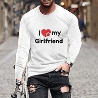 Heart LOVE Letters Fashion Outdoor Casual Men's 3D Print T shirt Tee Sports Outdoor Holiday Festival Valentine's Day T shirt Black  White Black White Long Sleeve Crew Neck Shirt Spring   Fall Lightinthebox - thumbnail