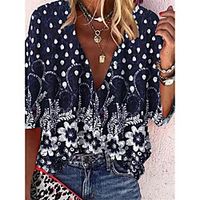 Women's Floral Theme Blouse Shirt Floral Print Shirt Collar Tops Navy Blue miniinthebox - thumbnail