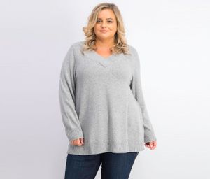 Womens Plus Size V-Neck Sweater  Smoke Grey