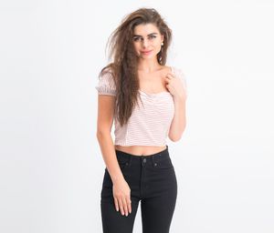 Womens Striped Back Elasticized Tops  Brown/White