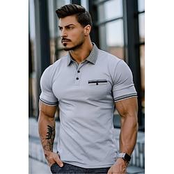 Men's Polo Shirt Golf Shirt Casual Holiday Lapel Short Sleeve Fashion Basic Color Block Patchwork Pocket Summer Regular Fit Gray Polo Shirt Lightinthebox