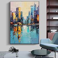 Large Original Abstract Cityscape Art Hand painted Urban Wall Art Large Abstract Painting City Painting Rich Texture Canvas For Home Bedroom Office Decor Lightinthebox