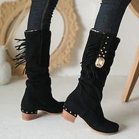 Women's Boots Suede Shoes Slouchy Boots Plus Size Home Daily Mid Calf Boots Winter Rivet Chunky Heel Pointed Toe Vintage Fashion Comfort PU Zipper Solid Color Black Light Grey Brown miniinthebox - thumbnail