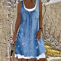 Women's A Line Dress Knee Length Dress Blue Sleeveless Butterfly Print Fall Round Neck Casual 2021 S M L XL XXL 3XL 4XL 5XL miniinthebox - thumbnail