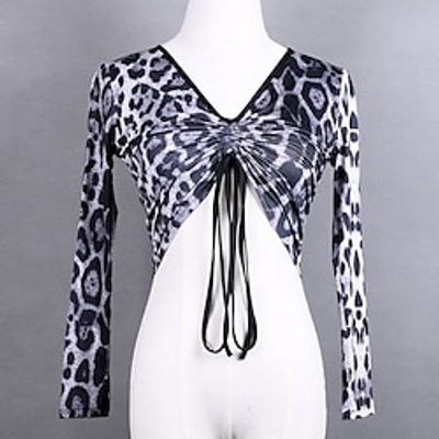 Latin Dance Top Leopard Print Printing Cinch Cord Women's Performance Training Long Sleeve High Spandex Lightinthebox