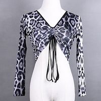 Latin Dance Top Leopard Print Printing Cinch Cord Women's Performance Training Long Sleeve High Spandex Lightinthebox - thumbnail