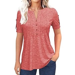 Women's T shirt Tee Henley Shirt Plain Black White Pink Button Short Sleeve Casual Fashion V Neck Regular Fit Summer Lightinthebox