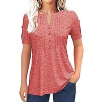 Women's T shirt Tee Henley Shirt Plain Black White Pink Button Short Sleeve Casual Fashion V Neck Regular Fit Summer Lightinthebox - thumbnail