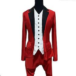 Figure Skating Dress Men's Boys Ice Skating Jacket Top Bottoms Red Spandex Micro-elastic Training Skating Wear Classic Long Sleeve Ice Skating Figure Skating Lightinthebox