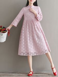 Vintage Stand Collar Long Sleeve Lace Dresses